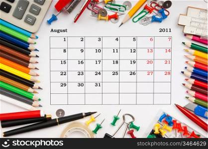 a monthly calendar August 2011. Series
