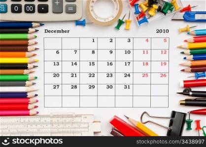 a monthly calendar December 2010. Series