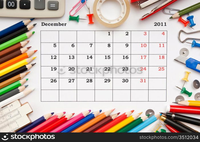 a monthly calendar December 2011. Series