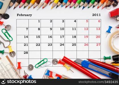 a monthly calendar February 2011. Series