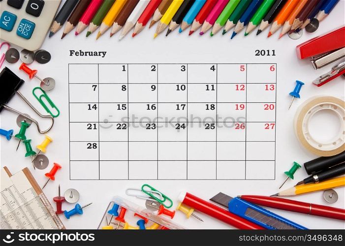 a monthly calendar February 2011. Series