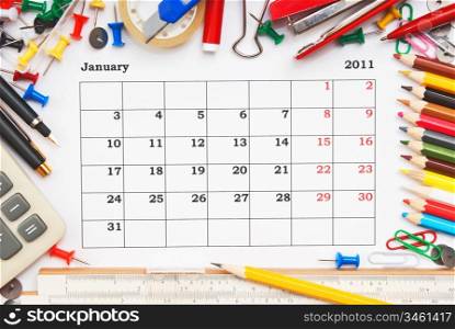 a monthly calendar January 2011. Series