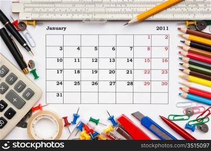 a monthly calendar January 2011. Series