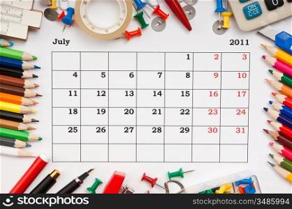 a monthly calendar July 2011. Series