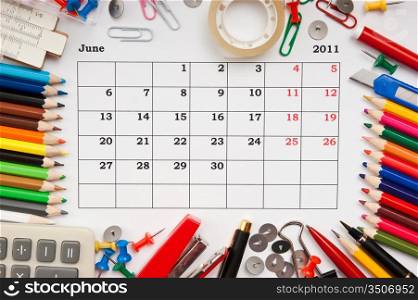 a monthly calendar June 2011. Series