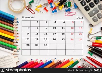 a monthly calendar November 2011. Series