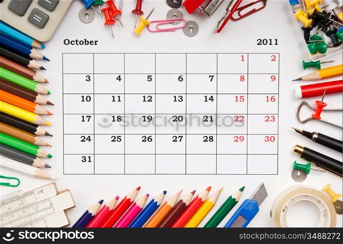 a monthly calendar October 2011. Series