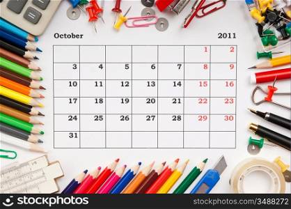 a monthly calendar October 2011. Series