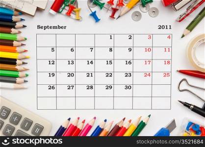 a monthly calendar September 2011. Series