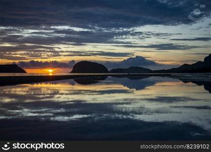 a morning with the Landscape of the Beach and Coast at Dolphin Bay at the Hat Sam Roi Yot in the Province of Prachuap Khiri Khan in Thailand,  Thailand, Hua Hin, December, 2022. THAILAND PRACHUAP SAM ROI YOT BEACH