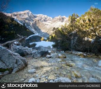 a mountain stream beautiful scenery in the winter