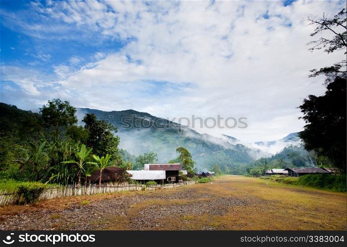 A mountain village in Indonesia with Runway