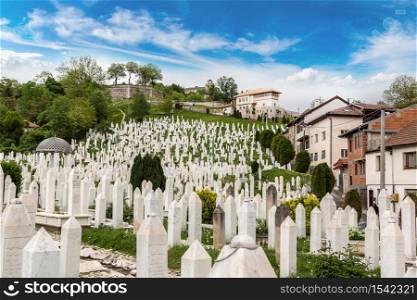 A muslim cemetery in a beautiful summer day in Sarajevo, Bosnia and Herzegovina