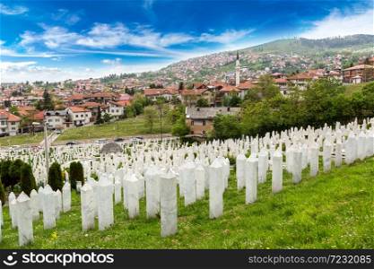 A muslim cemetery in a beautiful summer day in Sarajevo, Bosnia and Herzegovina