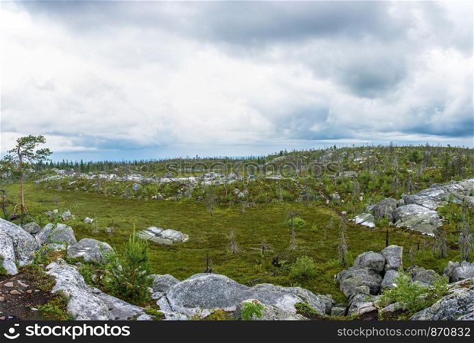 A natural amphitheater, which arose after a major earthquake in the reserve mount Vottovaara, Karelia, Russia.