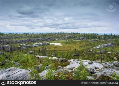 A natural amphitheater, which arose after a major earthquake in the reserve mount Vottovaara, Karelia, Russia.