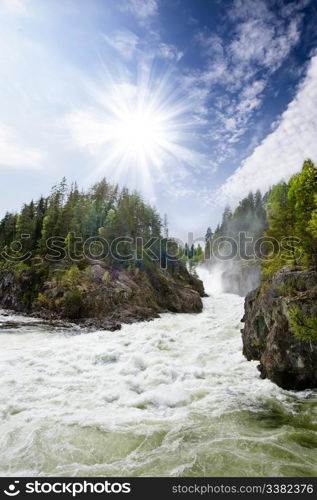 A nature landscape of river rapids in Norway