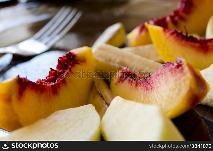 A Nectarine fruit sliced close up view
