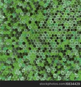 A network of hexagons green hue, which change height. 3D render.