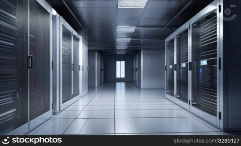 A Network Security Server Room Filled with Computer Racks. Generative AI