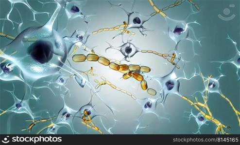 A neuron generates an electrical impulse, causing the cell to release its neurotransmitters . 3d illustration. Neurotransmitter, a chemical substance that is released at the nerve