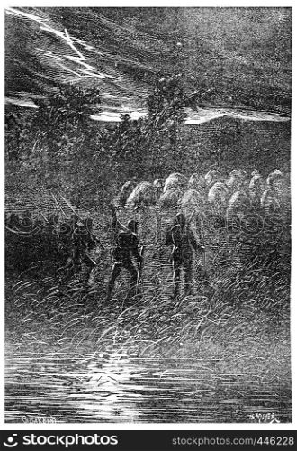 A new flash can be observed, vintage engraved illustration.