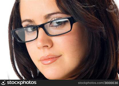 a nice portrait of young and really cute brunette with black glasses