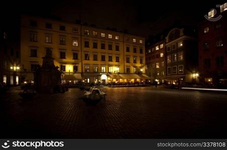 A night scene at a square in Stockholm