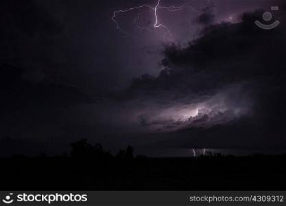 A night time tornadic thunderstorm generating multiple types of lightning