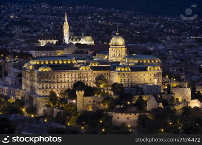 A night view of Buda Castle Royal Palace on the southern tip of Castle Hill int the Buda side of Budapest, Hungary. A UNESCO World Heritage Site.