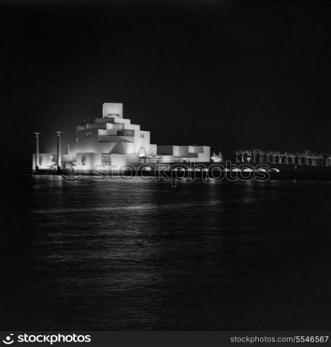 A night view of the Museum of Islamic Art in Doha, Qatar, in 2009 shortly after it opened. Note that this was shot on film and there is grain visible at large sizes.