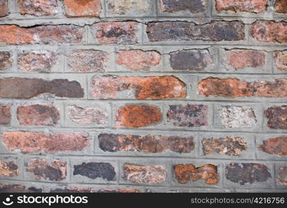 a old aged and dirty wall built with red bricks