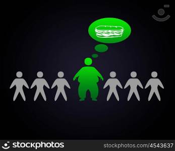A overweight person in the row of other people