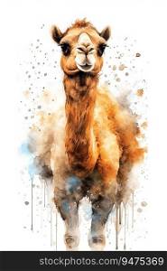 A Painting of a Watercolor Style Camel of Arabia, Generative AI