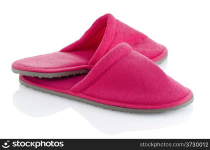 A pair of pink slippers on a white background.