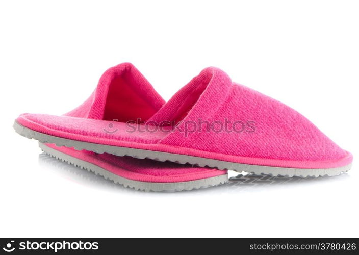 A pair of pink slippers on a white background.