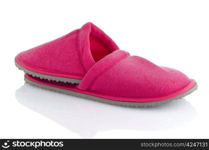 A pair of pink slippers on a white background.