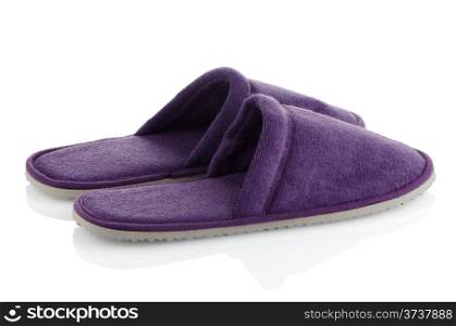 A pair of purple slippers on a white background.