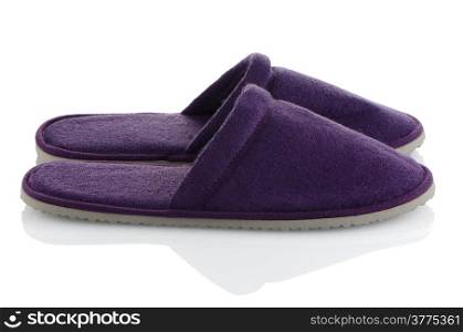 A pair of purple slippers on a white background.