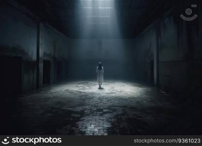 a pale undead faceless woman standing in the middle of a scene created by generative AI  