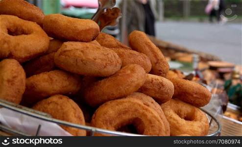 A pan of Spanish rosquillas doughnuts