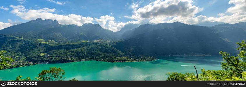 a panorama of Annecy lake in french Alps