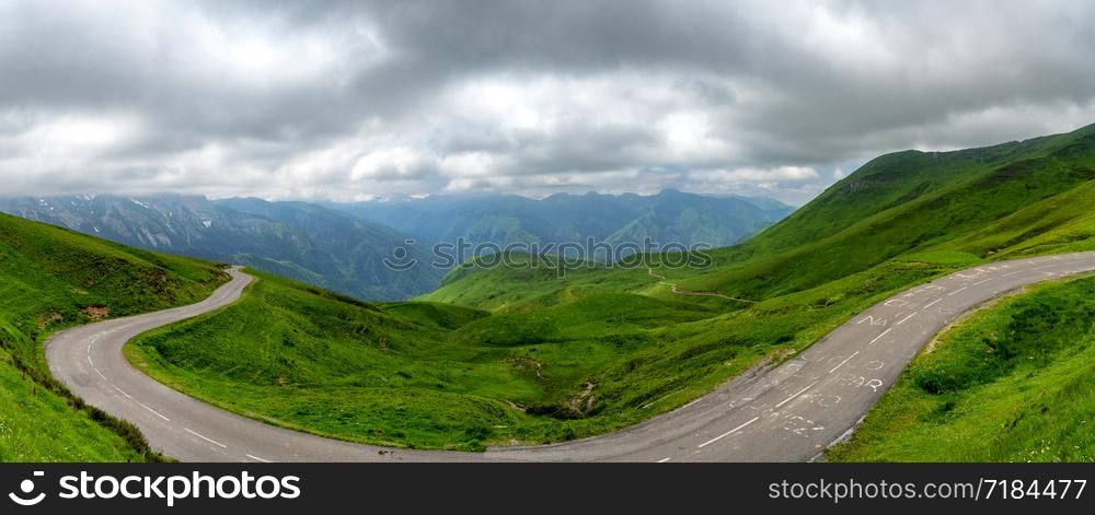 a panorama of the Aubisque pass in the French Pyrenees