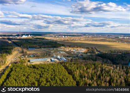 A panorama of the vicinity of the city of Ivanovo from a bird&rsquo;s flight on a spring sunny day, photo taken from a drone.
