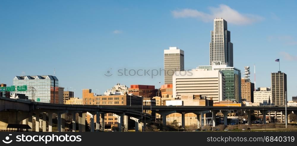 A panoramic view across the river at downtown Omah Nebraska