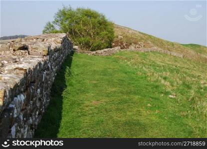 a part of the ancient Hadrian&rsquo;s wall in northern England