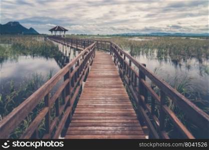 A pavillion overlooking a marsh in Sam Roi Yod National Park, Prachuap Khiri Khan, Thailand (Vintage filter effect used)