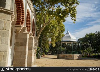 a pavillon at the Royal Palace at the Jardim Publico in the old Town of the city Evora in Alentejo in Portugal. Portugal, Evora, October, 2021
