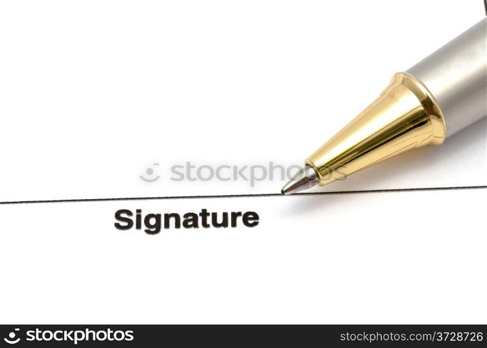 A pen isolated on a blank signature paper