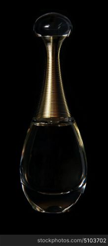A perfume bottle on the black background